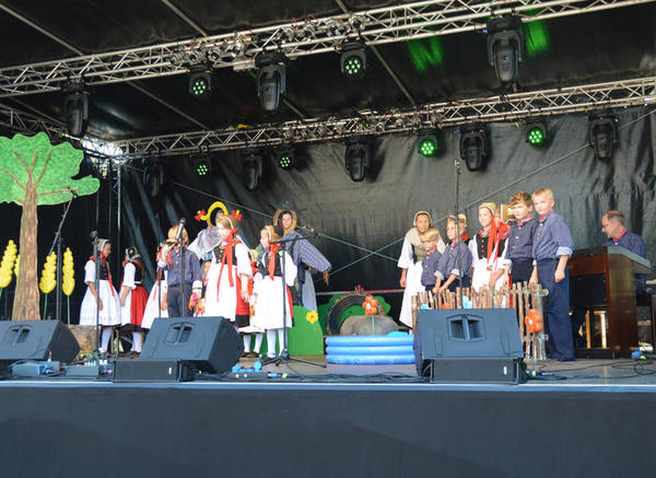 Bild vergr&ouml;&szlig;ern: Der Kinderchor auf der Konzertb&uuml;hne des plattdeutschen Festivals.