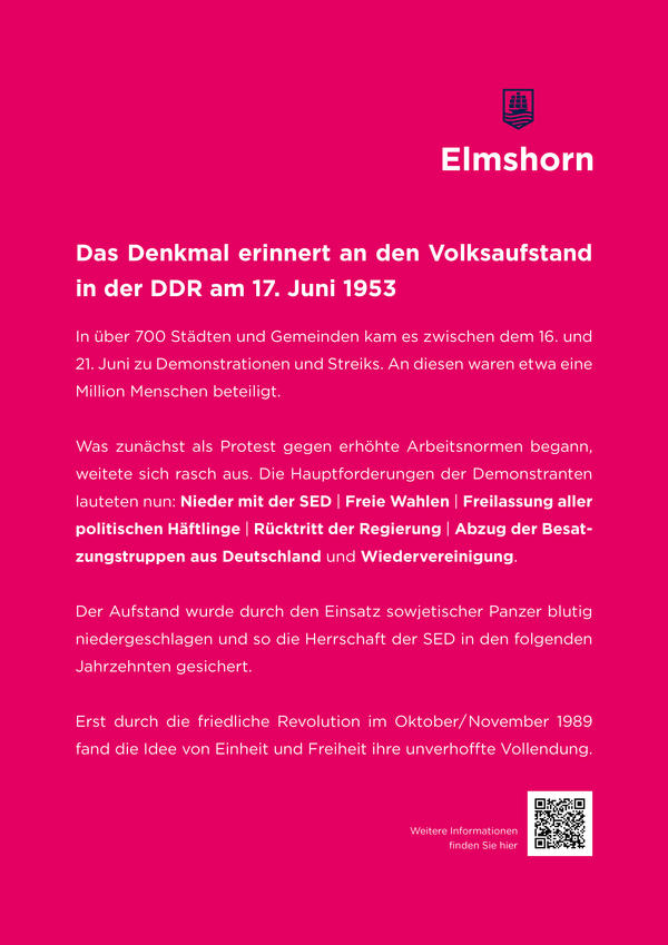 Denkmal zum Volksaufstand in der DDR am 17. Juni 1953 - Schild Volksaufstand DDR