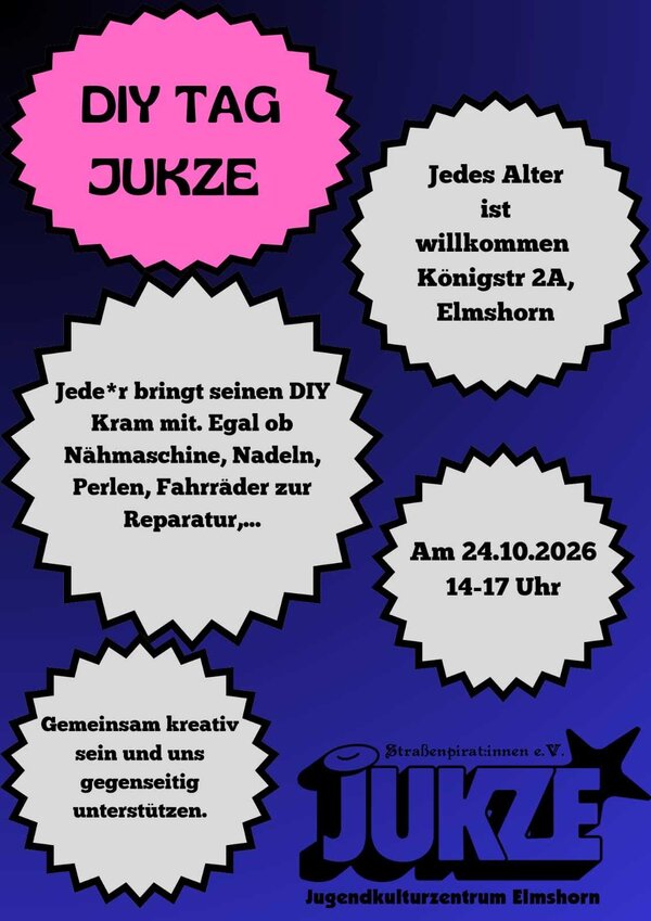 Plakat mit Angaben zum Do-it-yourself-Tag im Jugendkulturzentrum Elmshon.