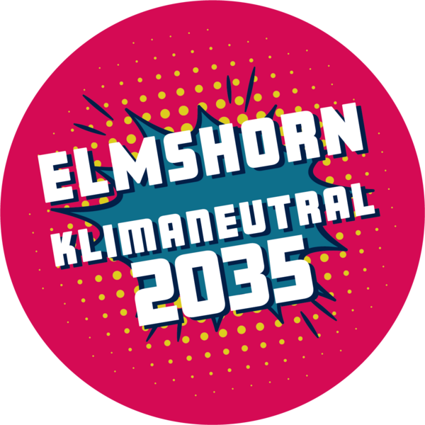 Die Grafik zeigt ein Logo mit der Aufschrift Elmshorn Klimaneutral 2025