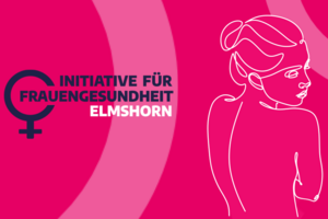 Bild vergr&ouml;&szlig;ern: Grafik mit Schriftzug Initiative f&uuml;r Frauengesundheit Elmshorn und Strichzeichnung einer unbekleideten Frau von hinten, die &uuml;ber ihre rechte Schulter zur Seite blickt.