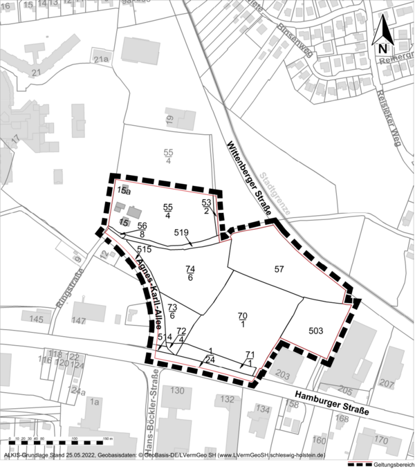 Bild vergr&ouml;&szlig;ern: Grafische Darstellung auf einer Karte der Stadt Elmshorn der 38. &Auml;nderung des FNP &raquo;&ouml;stlich Agnes-Karll-Allee / n&ouml;rdlich Hamburger Stra&szlig;e"