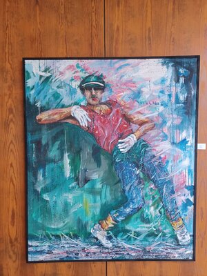 Bild vergr&ouml;&szlig;ern: Kunstwerk in bunten Farben mit einem angelehnt stehenden Mann. Worauf er sich anlehnt, ist nicht beziehungsweise kaum zu erkennen.