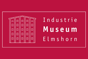 Bild vergr&ouml;&szlig;ern: Auf rotem Grund ist in wei&szlig; das Geb&auml;ude des Industriemuseums Elmshorn zu sehen.