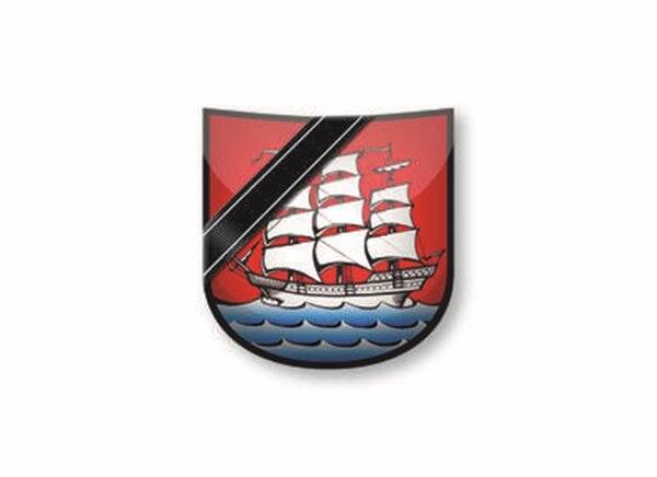 Wappen der Stadt Elmshorn mit Trauerflor dar&uuml;ber