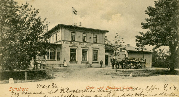 Bierkutsche um das Jahr 1900 vor einem Geb&auml;ude