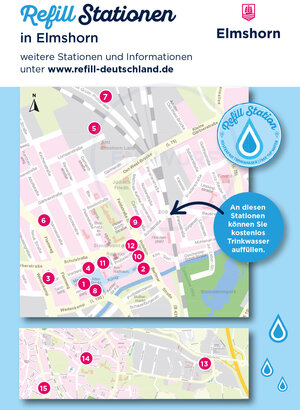Bild vergr&ouml;&szlig;ern: Karte, auf der die Refill-Stationen in Elmshorn eingetragen sind.