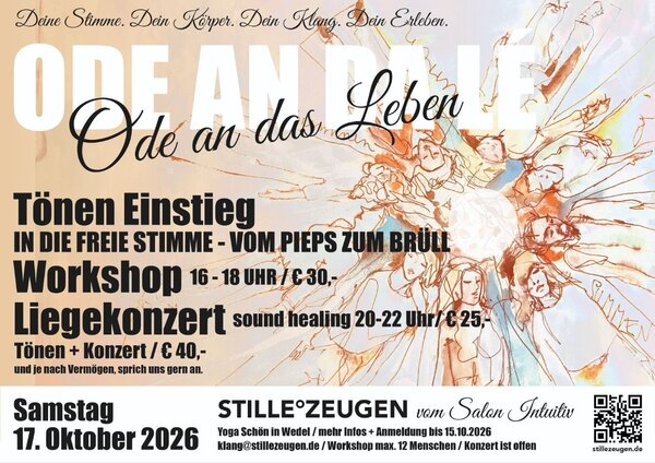 Bild vergr&ouml;&szlig;ern: Plakat zum Liegekonzert und Workshop am 17.10.2026 in Wedel mit einer Zeichnung etlicher Menschen, die auf dem R&uuml;cken liegend einen Kreis bilden.
