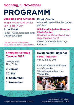Bild vergr&ouml;&szlig;ern: Plakat mit Programm&uuml;bersicht am Shopping Sonntag in Elmshorn.