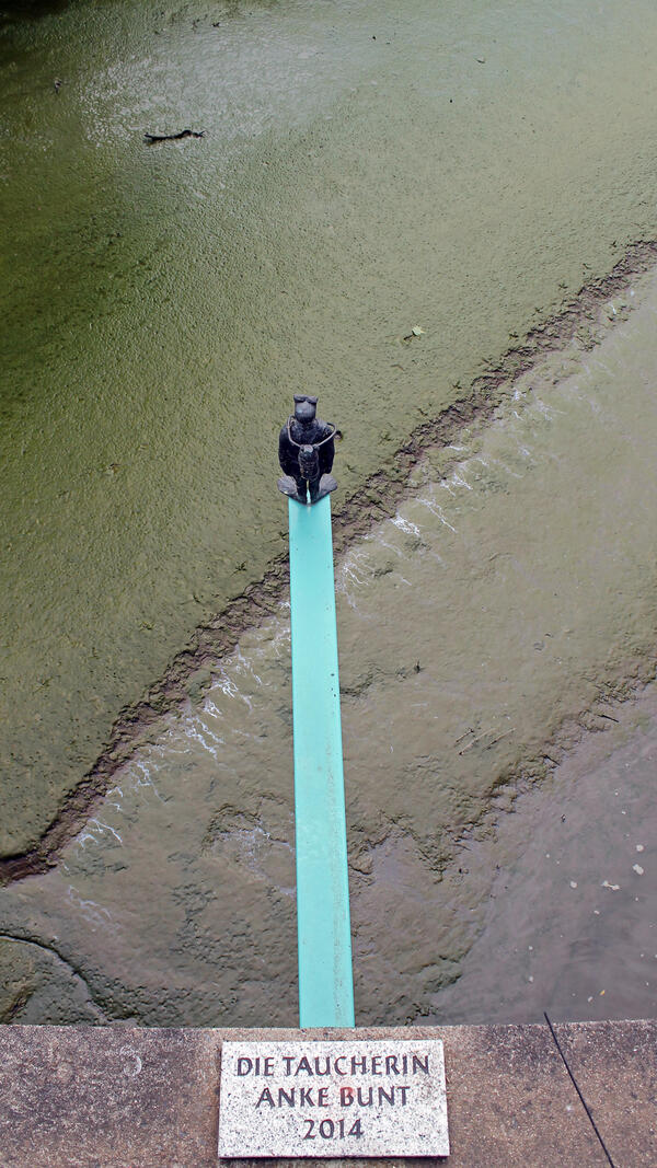 Das Kunstwerk der Künstlerin Anke Blunt aus dem Jahr 2013 befindet sich am Wedenkamp. Es hat die Bezeichnung Die Taucherin. Die Bronzefigur im Taucherkostüm steht auf einem Sprungbrett über einem freiem Flussbett.