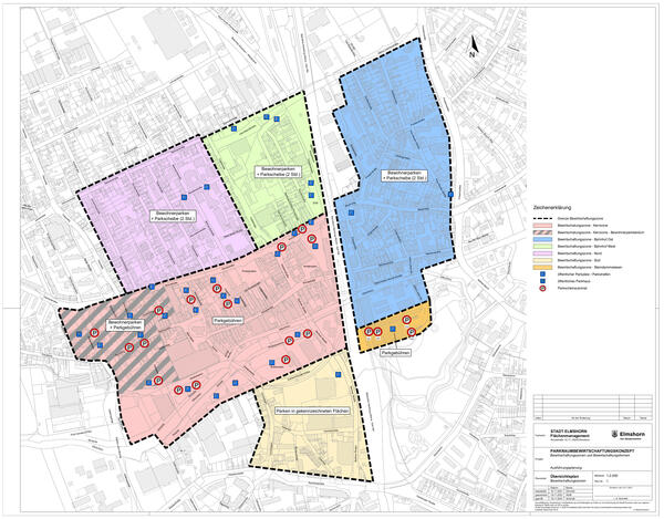 Die einzelnen Zonen sind auf einem Stadtplan farbig markiert.