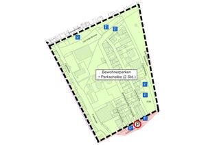 Bild vergr&ouml;&szlig;ern: Der Kartenausschnitt zeigt die Umrisse der Zone Bahnhof West.