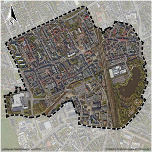 Auf einer Karte ist der Innenstadtbereich hervorgehoben, der Rest ist grau abgedunkelt.