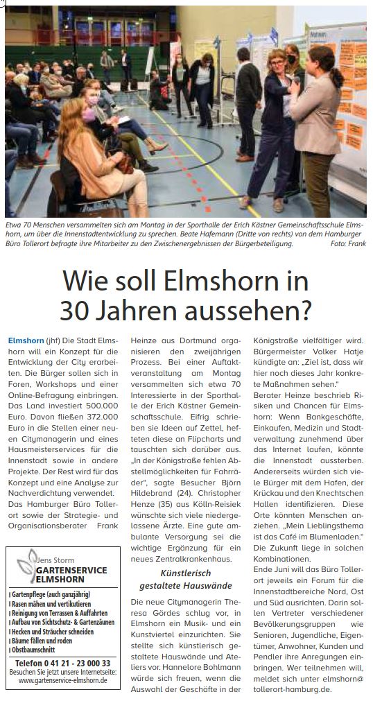 Wie soll Elmshorn in 30 Jahren aussehen? Holsteiner Allgemeine Zeitung_30.03.2022.03.2022