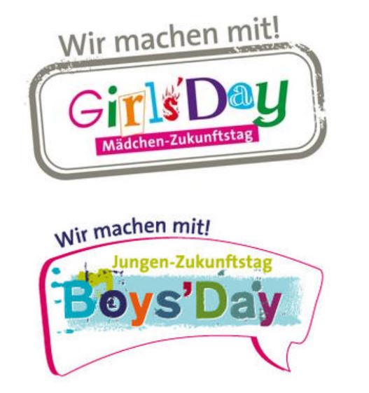 Zu sehen sind die bunten Logos des Girls' Day und des Boys' Day.