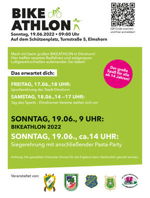 Das Foto zeigt das Titelbild des Werbeflyers für den BikeAthlon 2022 in Elmshorn am 19. Juni 2022 auf dem Schützenplatz.