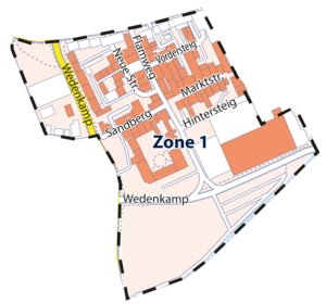 Kartenausschnitt der Zone 1 für das Bewohnerparken
