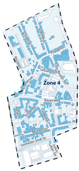 Kartenausschnitt der Zone 4 für das Bewohnerparken